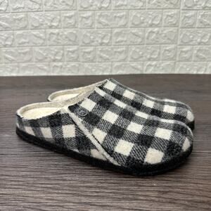 Birkenstock Zermatt Shearling Wool Felt Plaid Rivet Shoes WMNS 7-7.5 Black White